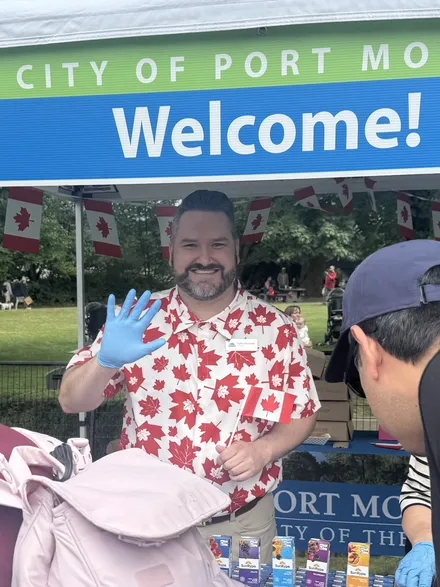 Callan Morrison with residents at Port Moody's Canada Day celebration.