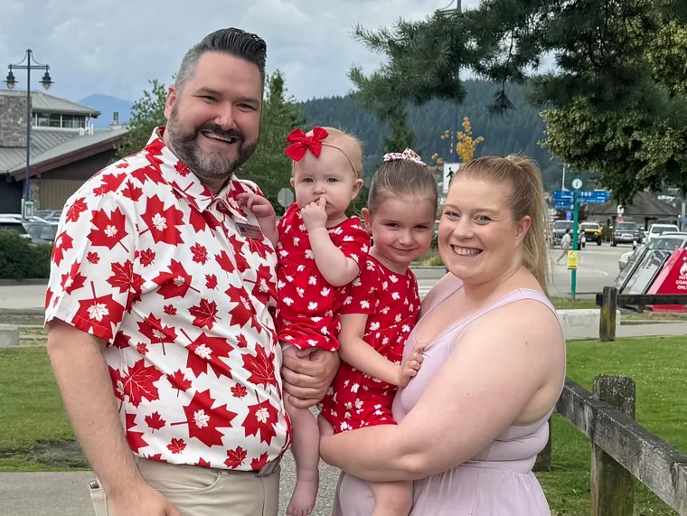 Callan Morrison with his wife Jessica and daughters Evie and Charlie on Canada Day.