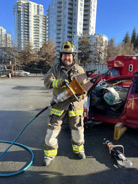 Callan Morrison suited up with Port Moody Fire Rescue.