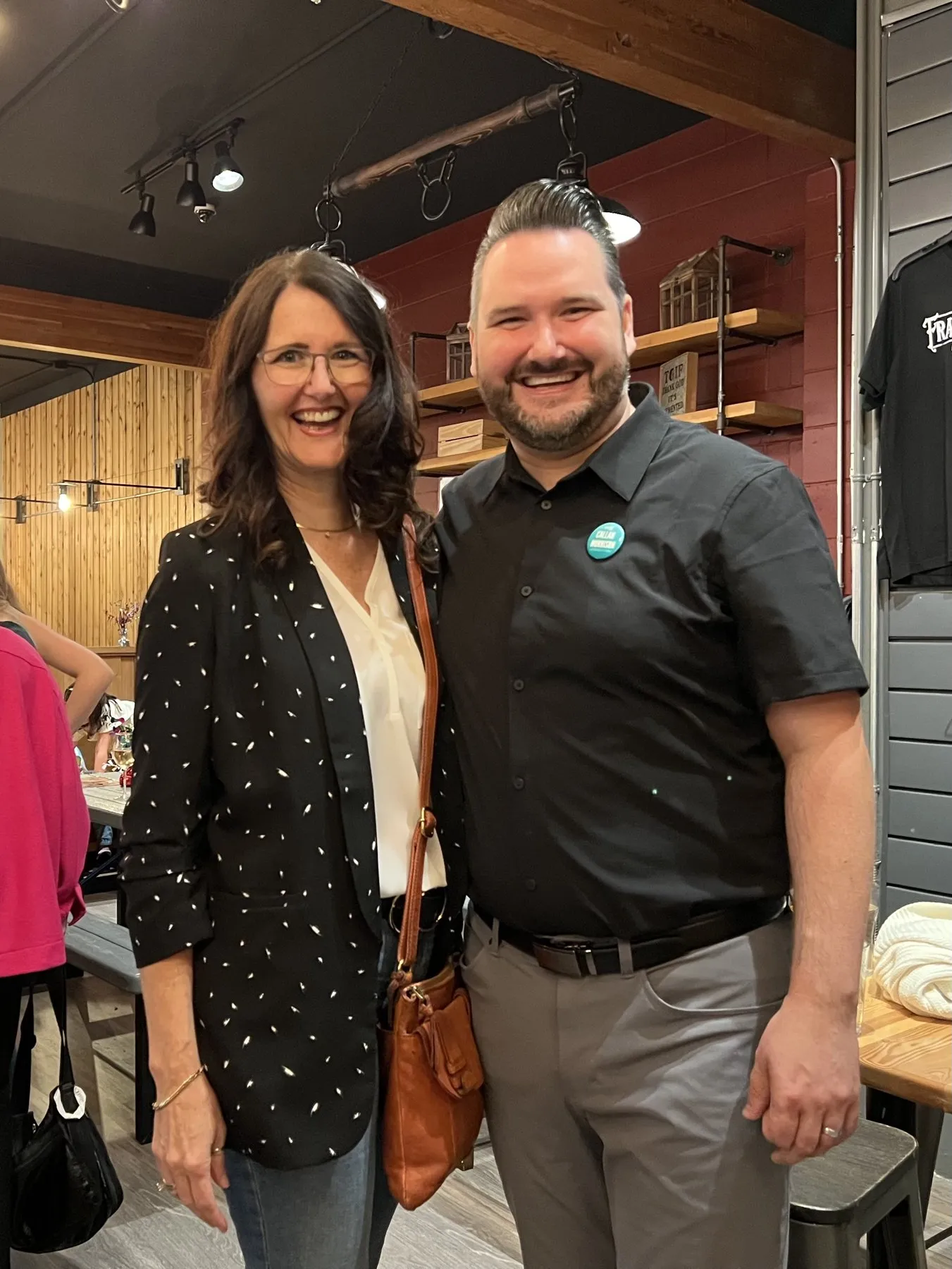 Callan Morrison with local business owners in Port Moody.